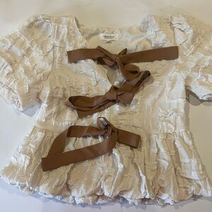 Adama Paris Cream Blouse with Brown Accents